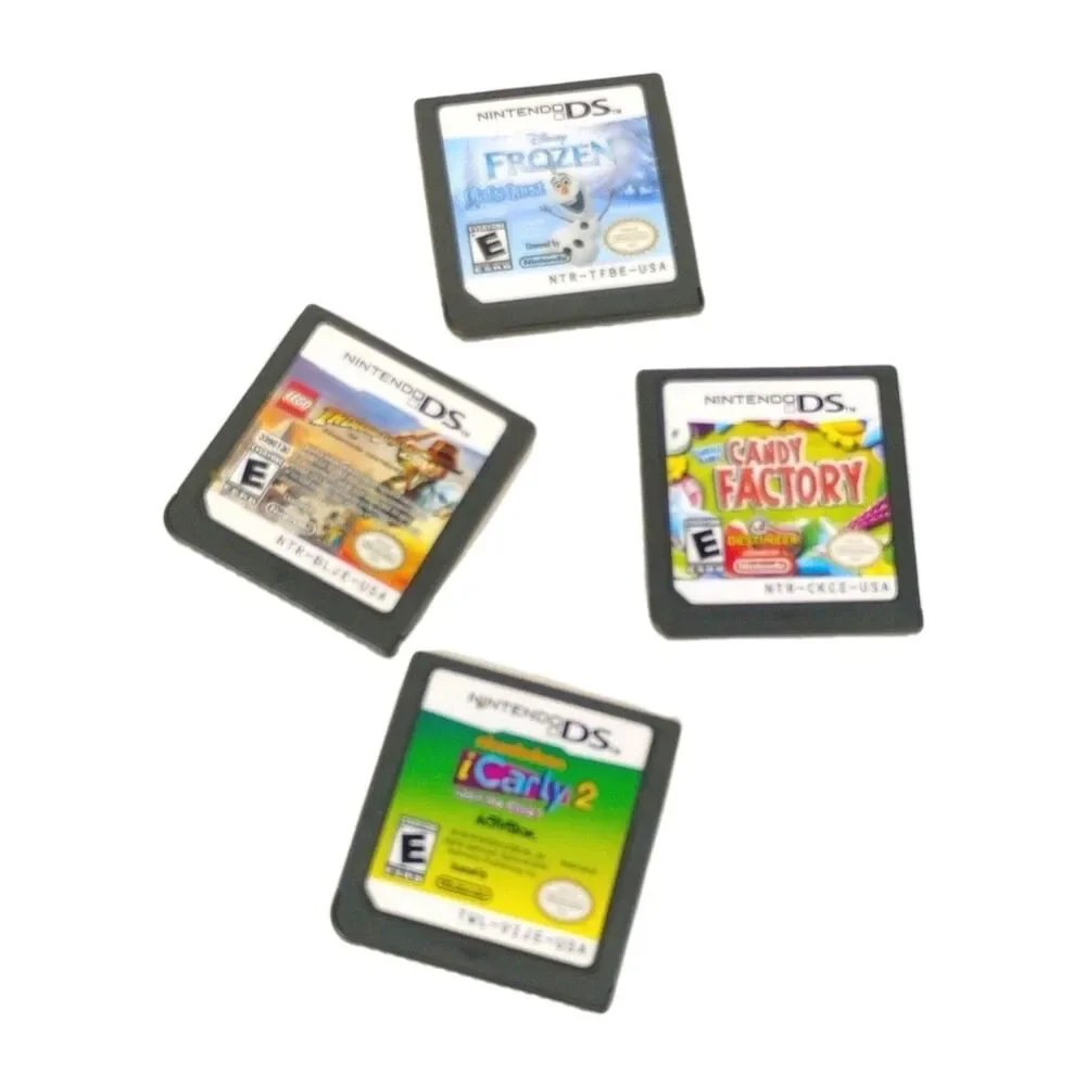 Nintendo DS Game Lot of 4 - Frozen, LEGO Indiana Jones, iCarly 2, Candy Factory